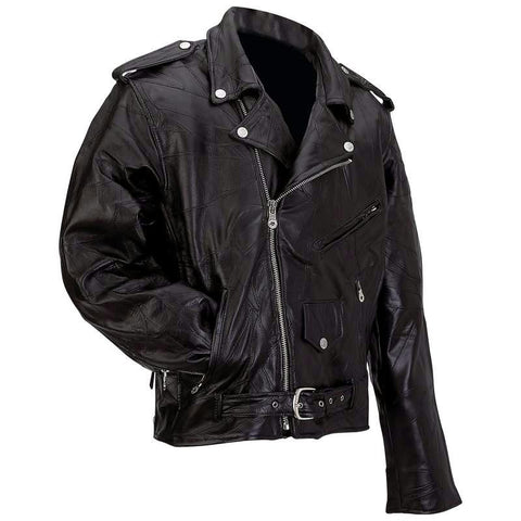 Picture of Diamond Plate Rock Design Genuine Buffalo Leather Motorcycle Jacket- 7x