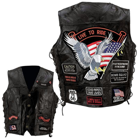 Picture of Diamond Plate Rock Design Genuine Buffalo Leather Vest- M