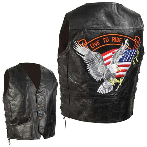 Picture of Diamond Plate Hand-sewn Pebble Grain Genuine Leather Biker Vest- 4x
