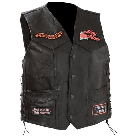Picture of Diamond Plate Ladies Rock Design Genuine Leather Vest- 4x