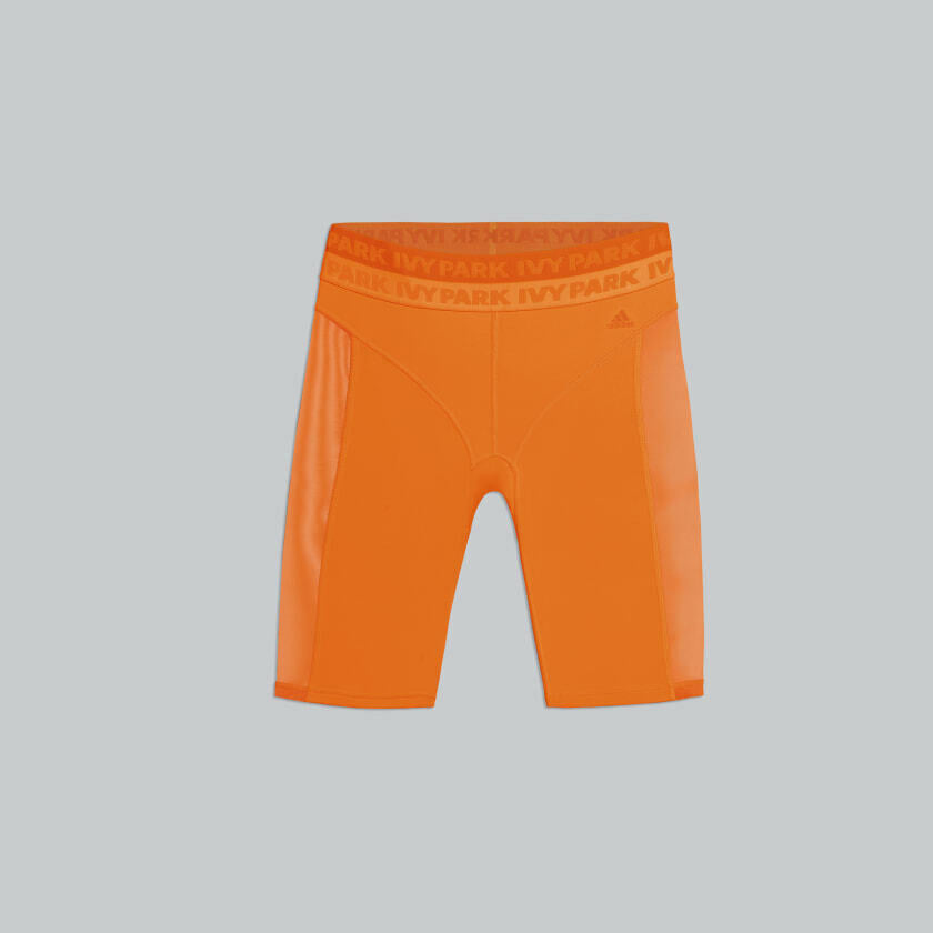 orange adidas biker shorts