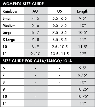 rainbow sandals size chart