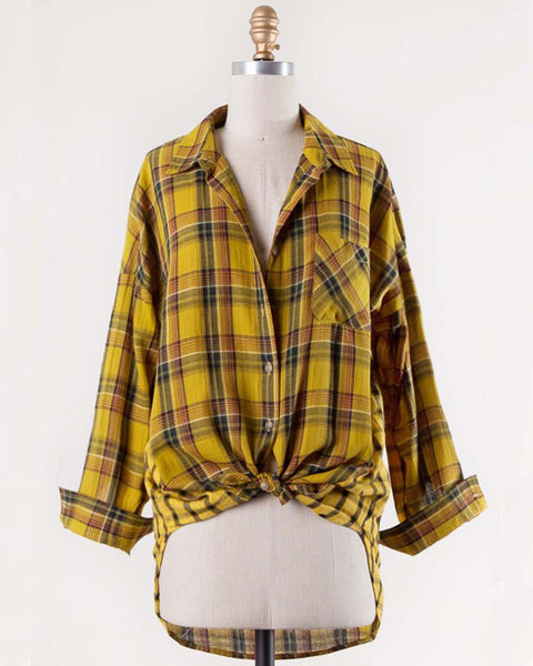 Laid-Back Plaid Top in Mustard: Featured Product Image