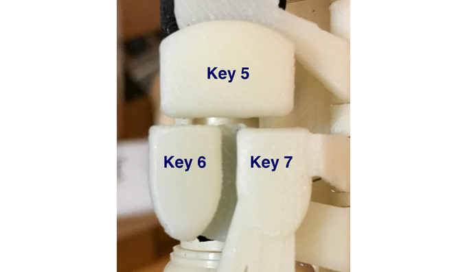 Key 6 also sits under key 7. This makes it much easier to cover both holes together.