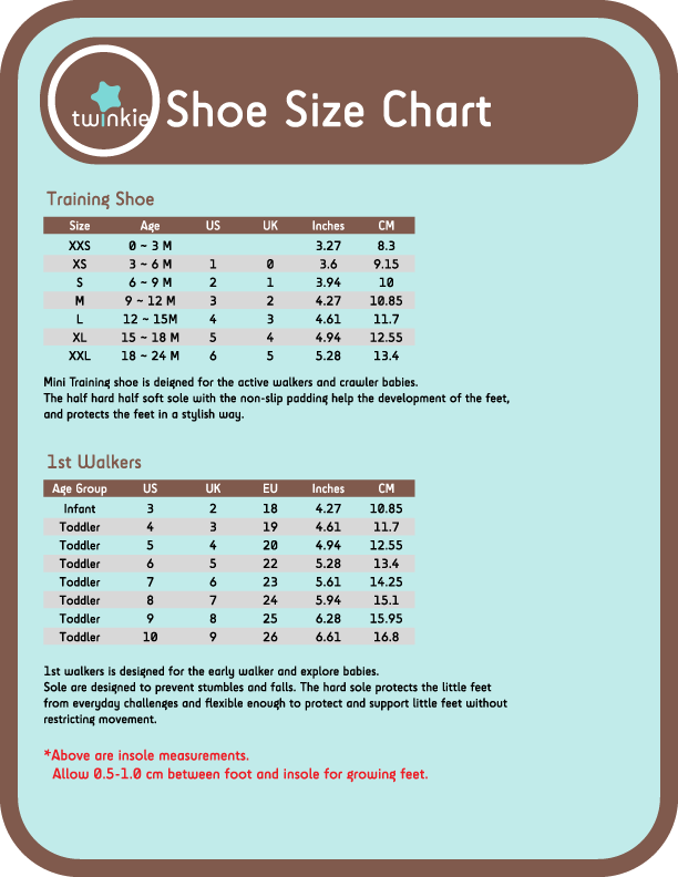 Infant Size 1 Shoes Chart