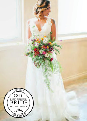 Designer Bridal gown on Rocky Mountain Bride