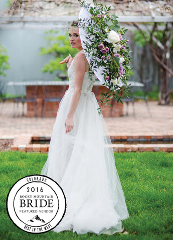 Designer Wedding gown on Rocky Mountain Bride