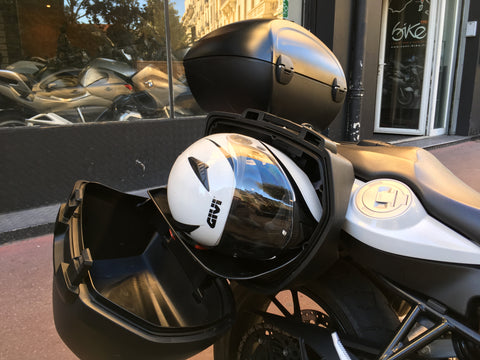 motorcycle rental storage F800 R - GT helmet in side case
