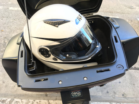 motorcycle rental storage F800 R - GT helmet in top case