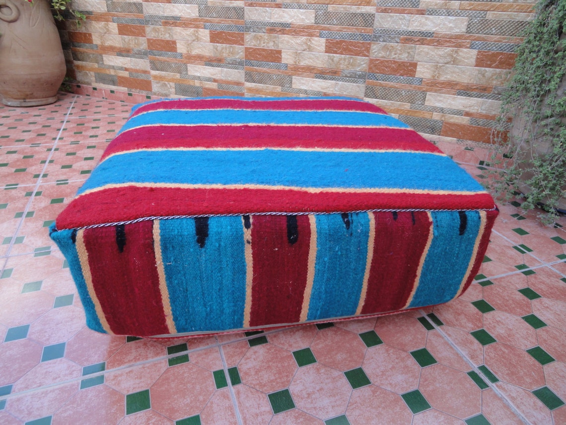 Floor Pouf Yoga Meditation Cushion Outdoor Morocco Pouf Vintage Moroccan Ottoman Outdoor  Kilim Floor Cushion Moroccan Kilim Pillow