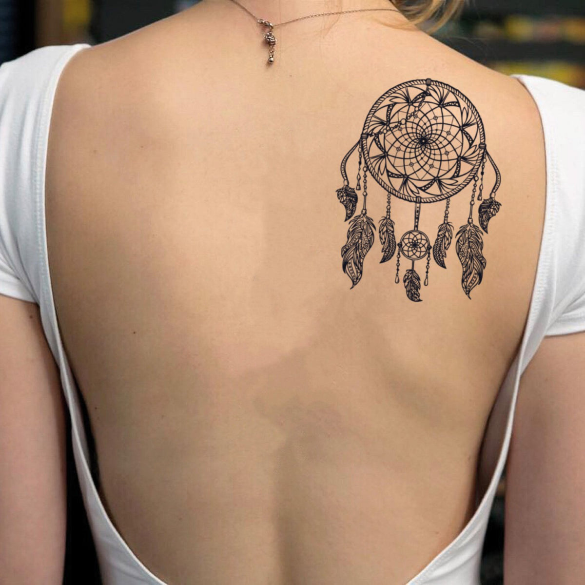 Dream Catcher on Shoulder Temporary Tattoo Sticker - OhMyTat