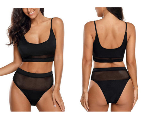 Black Fishnet Mesh High-Waist Bikini Set | Lookbook Store