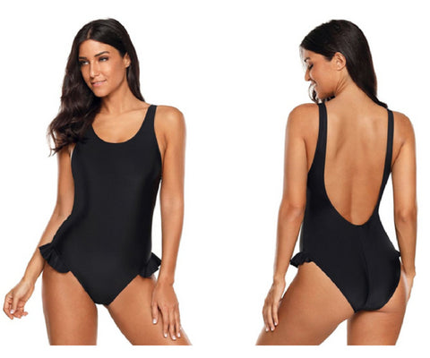 Black Ruffled Low-Back One-Piece Swimsuit | Lookbook Store