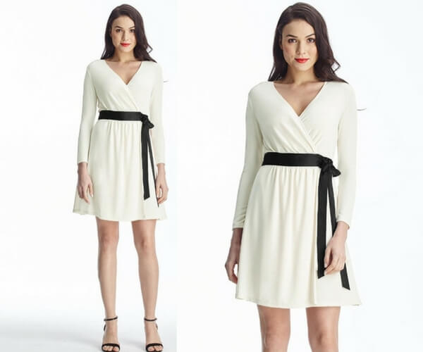 Apricot Plunge Wrap-Style Belted Dress