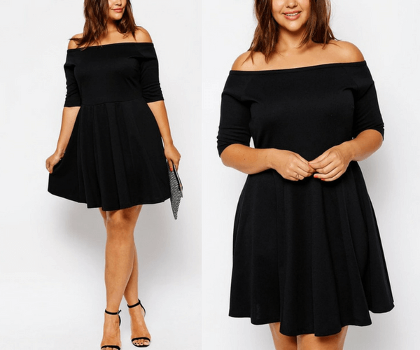 Plus Size Black Off-Shoulder Skater Dress | Lookbook Store