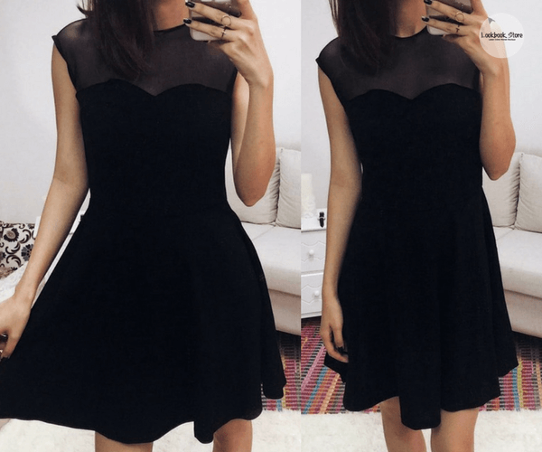 Black Illusion-Neck Sleeveless Mini Dress | Lookbook Store