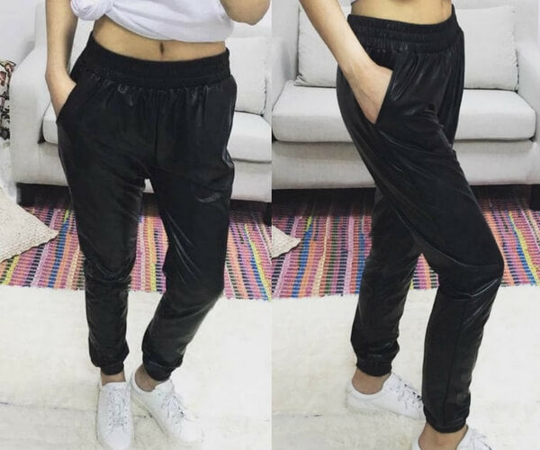 Black PU Jogger Pants