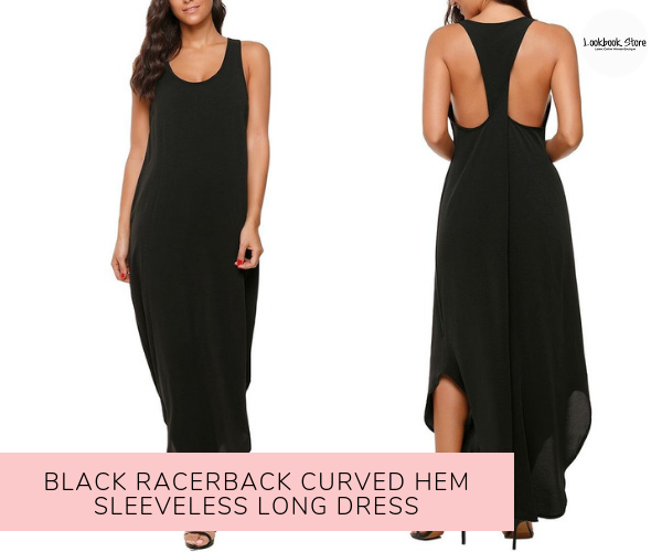 Black Racerback Curved Hem Sleeveless Long Dress - Lookbook Store