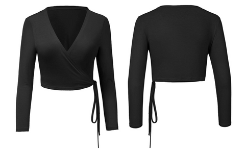 Black Side-Tie Wrap Crop Top | Lookbook Store