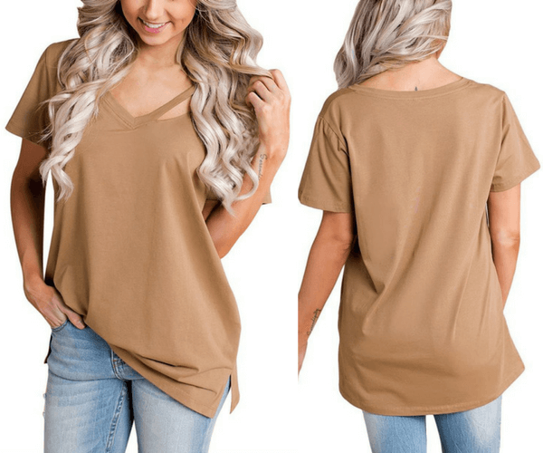 Camel Cutout Side-Slit Blouse | Lookbook Store