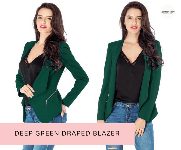 Deep Green Draped Blazer - Lookbook Store