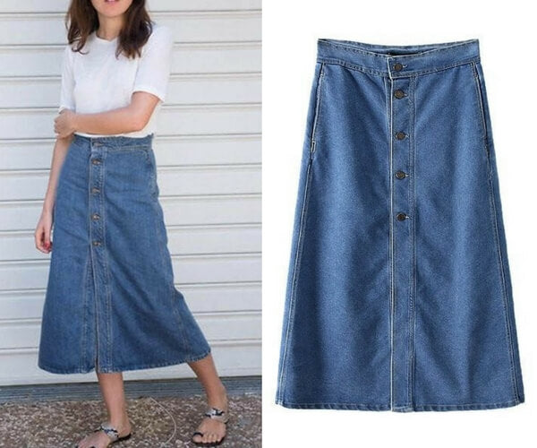 Denim Button-Down Maxi Skirt