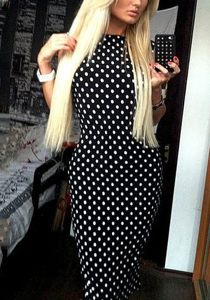 polka dot low back bodycon dress