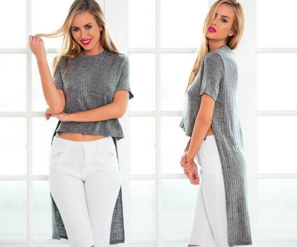 Grey High-Low Knit Top