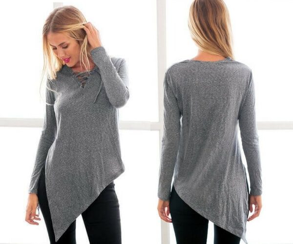 Grey Side-Slit Asymmetrical Tee