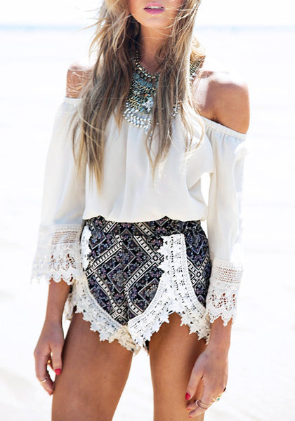 off shoulder two piece shorts set