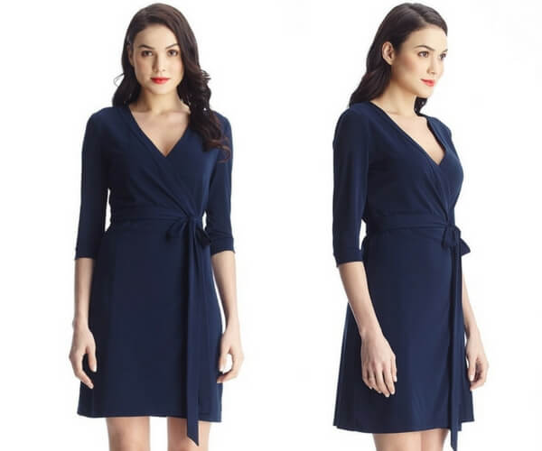 Navy Plunge Wrap-Style Belted Dress