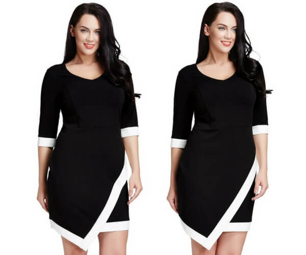 Plus Size Black Asymmetric Wrap Bodycon Dress