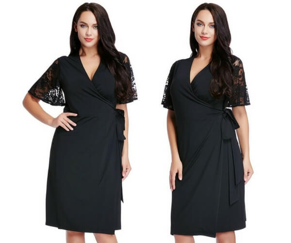 Plus Size Black Plunge Wrap-Style Dress