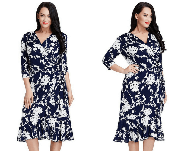 Plus Size Blue Floral Ruffled Wrap Dress | Lookbook Store