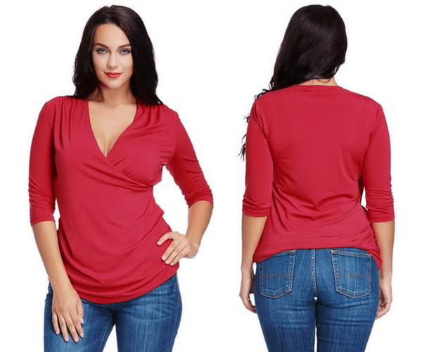 Plus Size Red Ruched Surpliced Top | Lookbook Store