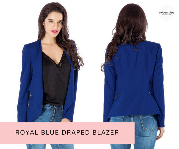 Royal Blue Draped Blazer | Lookbook Store