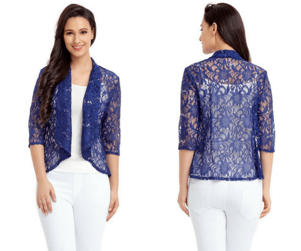 Royal Blue Floral Lace Sequins Sheer Cardigan | Lookbook Store