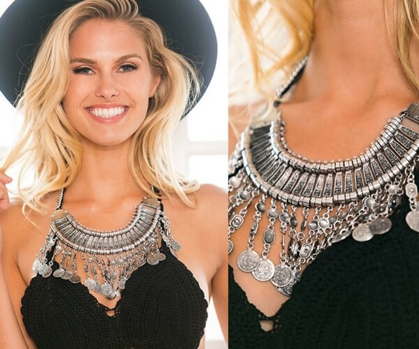 Silver Coin Bib Necklace