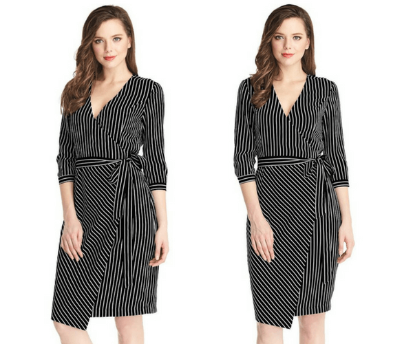 Striped Plunge Asymmetrical Belted Wrap-Style Dress | Lookbook Store