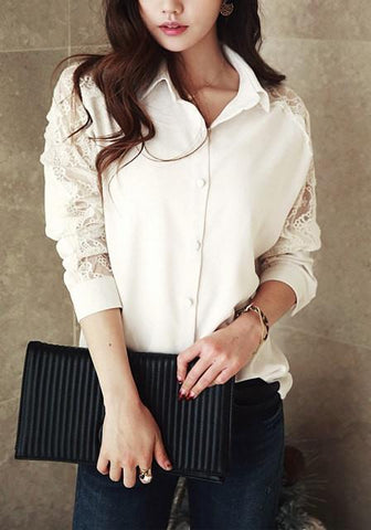 White Lace Sleeve Shirt