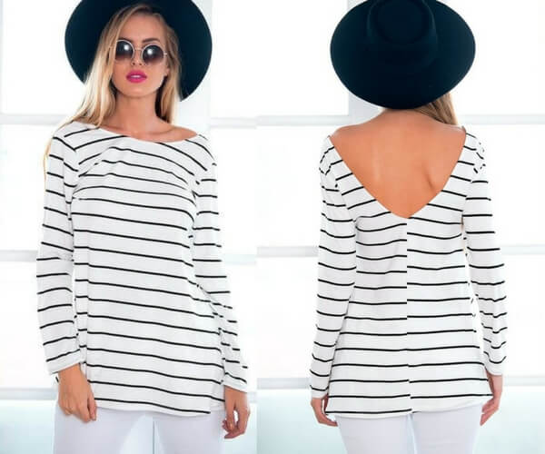 White Striped V-Back Tunic