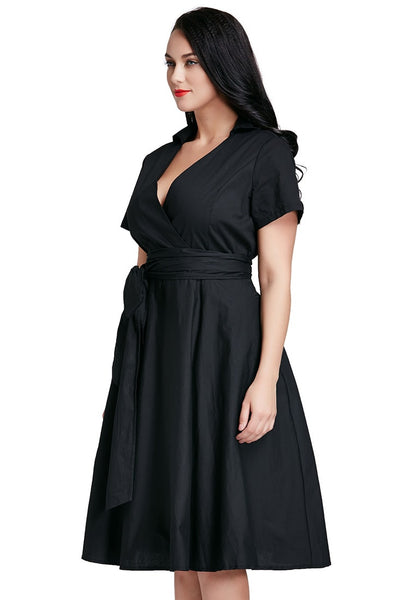 Plus Size Black Surplice Midi Dress Lookbook Store 8473