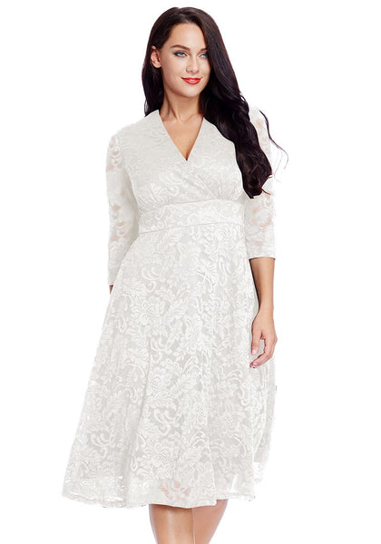 Plus Size White Lace Surplice Midi Dress Lookbook Store 9554
