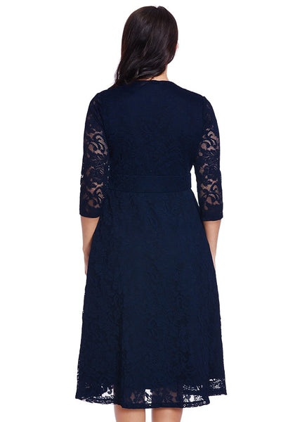 Plus Size Navy Lace Surplice Midi Dress Lookbook Store 1514