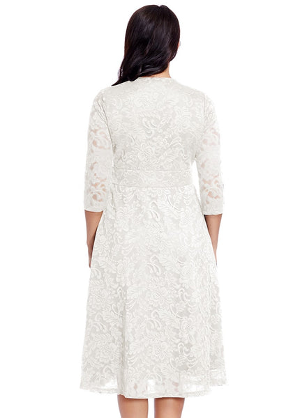 Plus Size White Lace Surplice Midi Dress Lookbook Store 8527