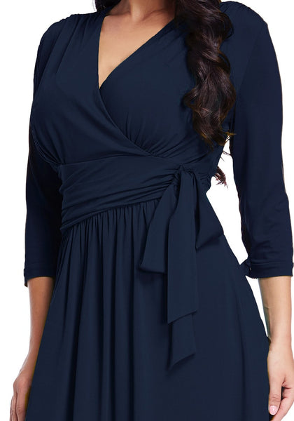 Plus Size Navy Blue Plunge Tie Side Wrap Dress Lookbook Store 4428