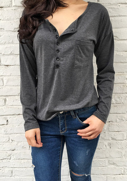 Dark Grey Loose V Neck Tee Lookbook Store