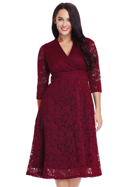 Plus Size Red Lace Surplice Midi Dress Lookbook Store 5890