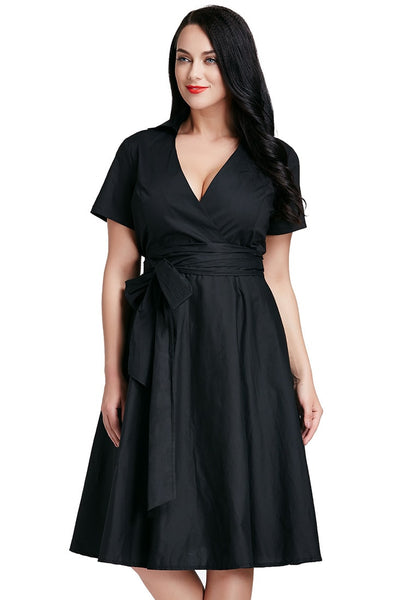 Plus Size Black Surplice Midi Dress Lookbook Store 2454