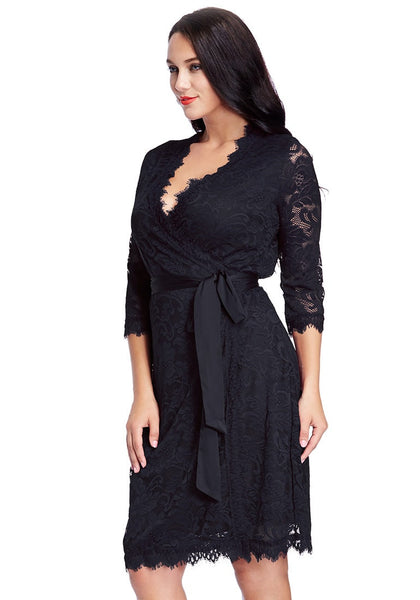 Plus Size Navy Lace Crop Sleeves Wrap Dress Lookbook Store 9515